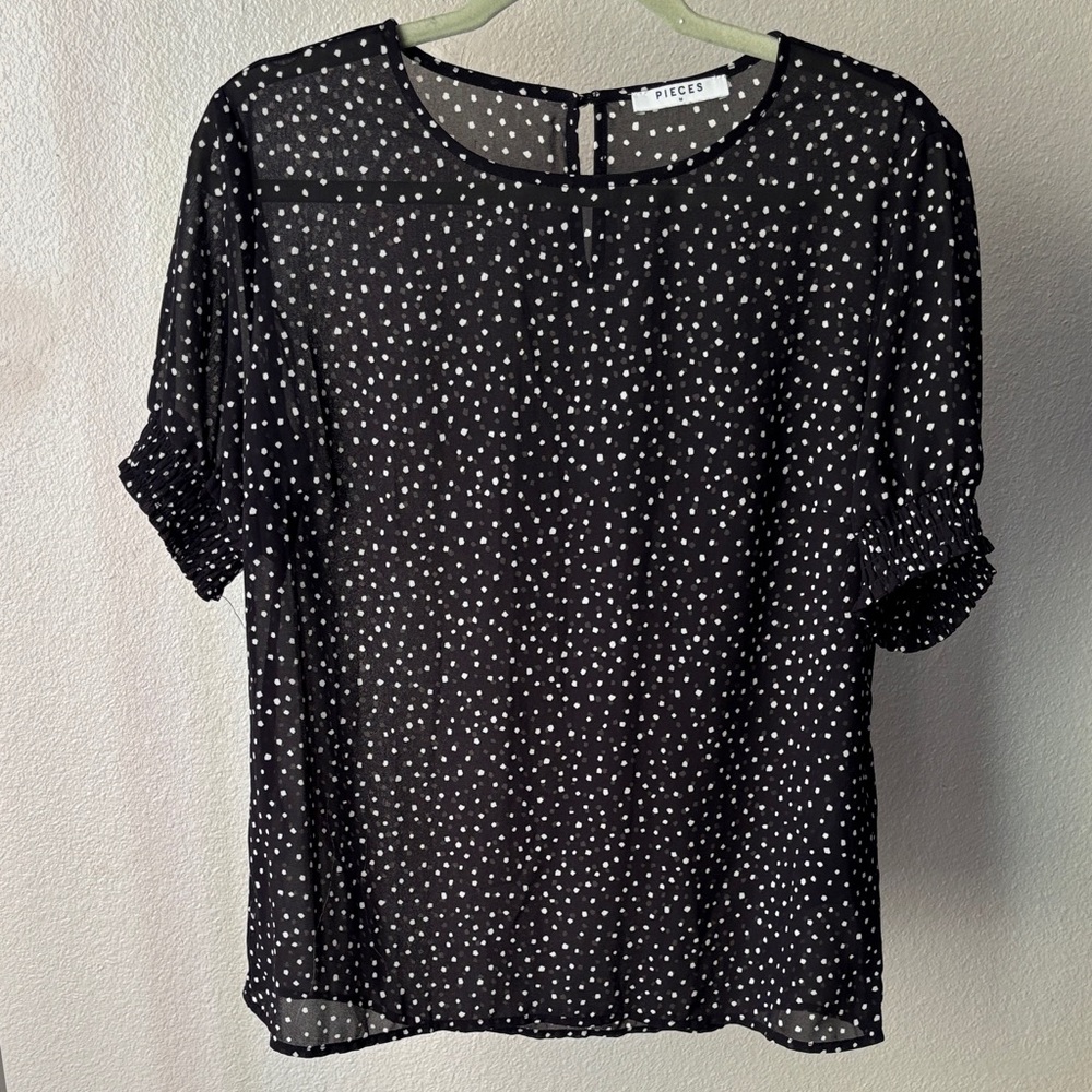 Black Polka Dot Short Sleeve Blouse